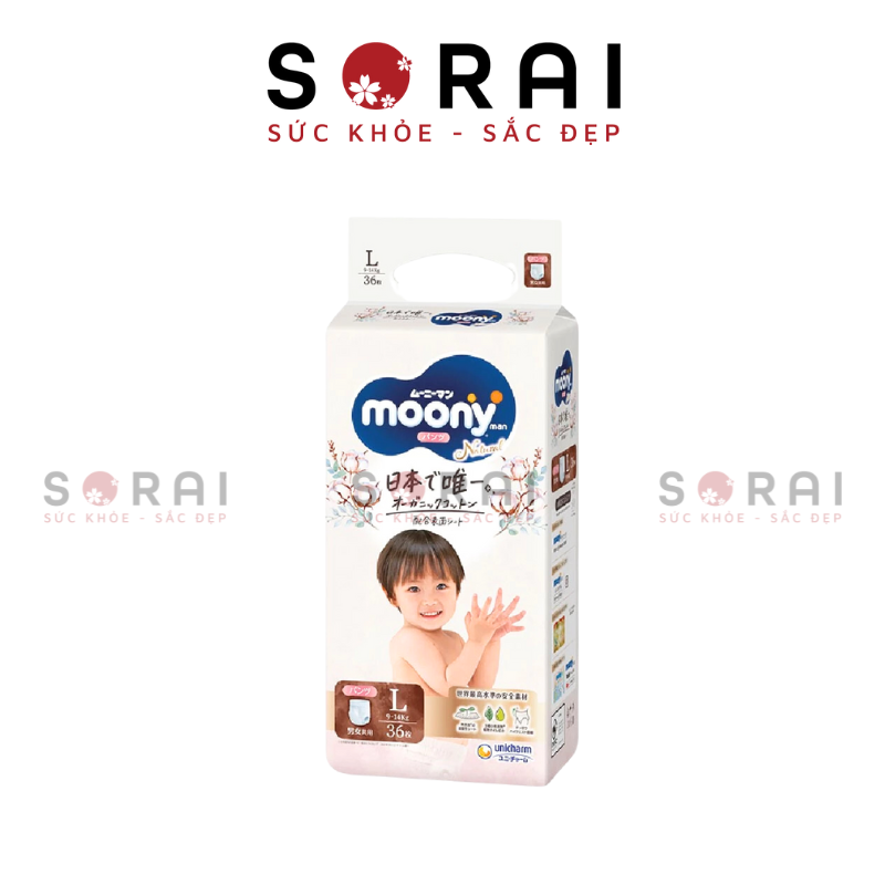 Bỉm cao cấp Moony Natural Organic quần L36 cho bé từ 9-14kg