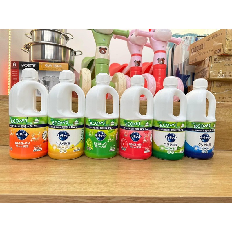 Nước rửa bát đậm đặc Kao Nhật Bản, 1250ml mẫu mới, hương trà xanh