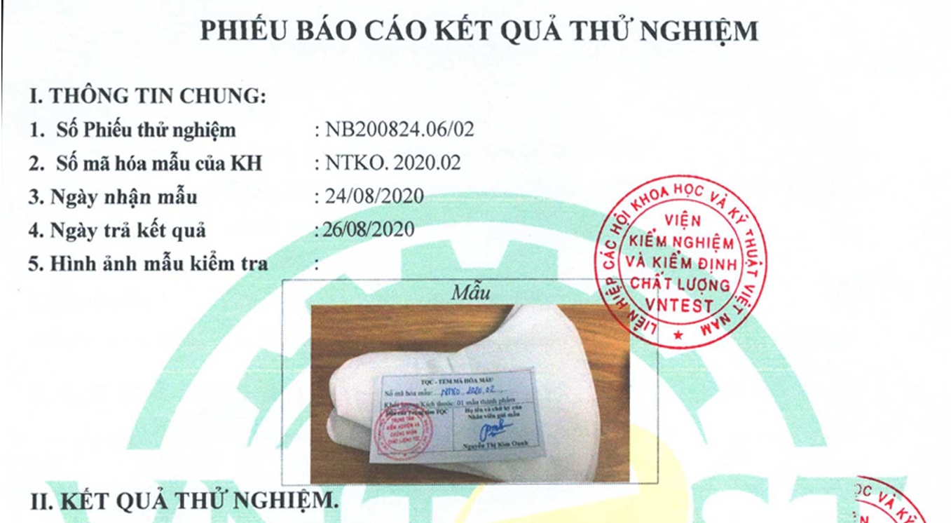 Kết quả thử nghiệm Khẩu trang XL 3D MASK