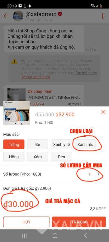 Trả giá trên shopee như thế nào