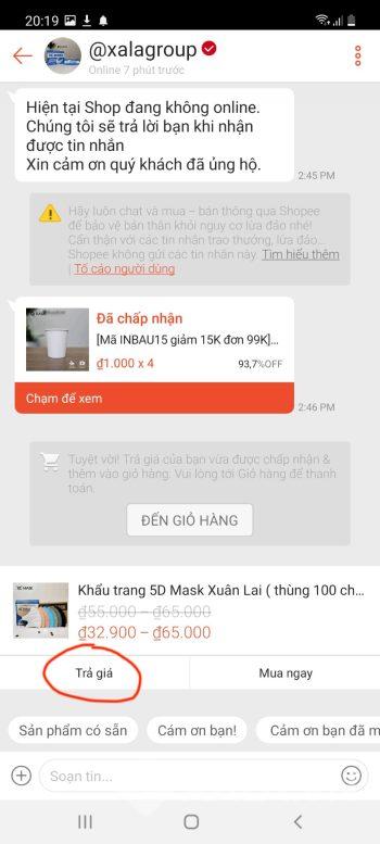 Người mua Trả giá trên shopee