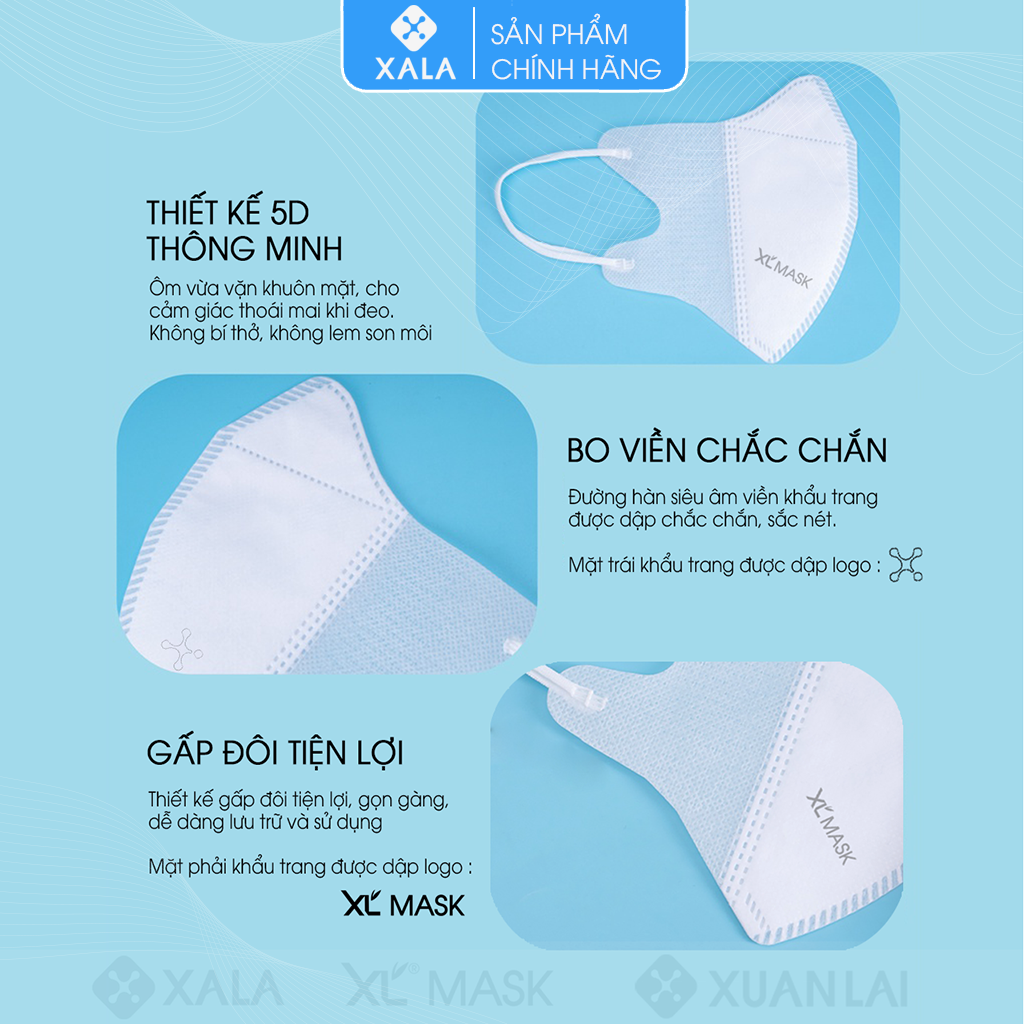 Khẩu trang 5D XALA Mask màu xanh y tế đóng túi Zip (10 chiếc/ túi)