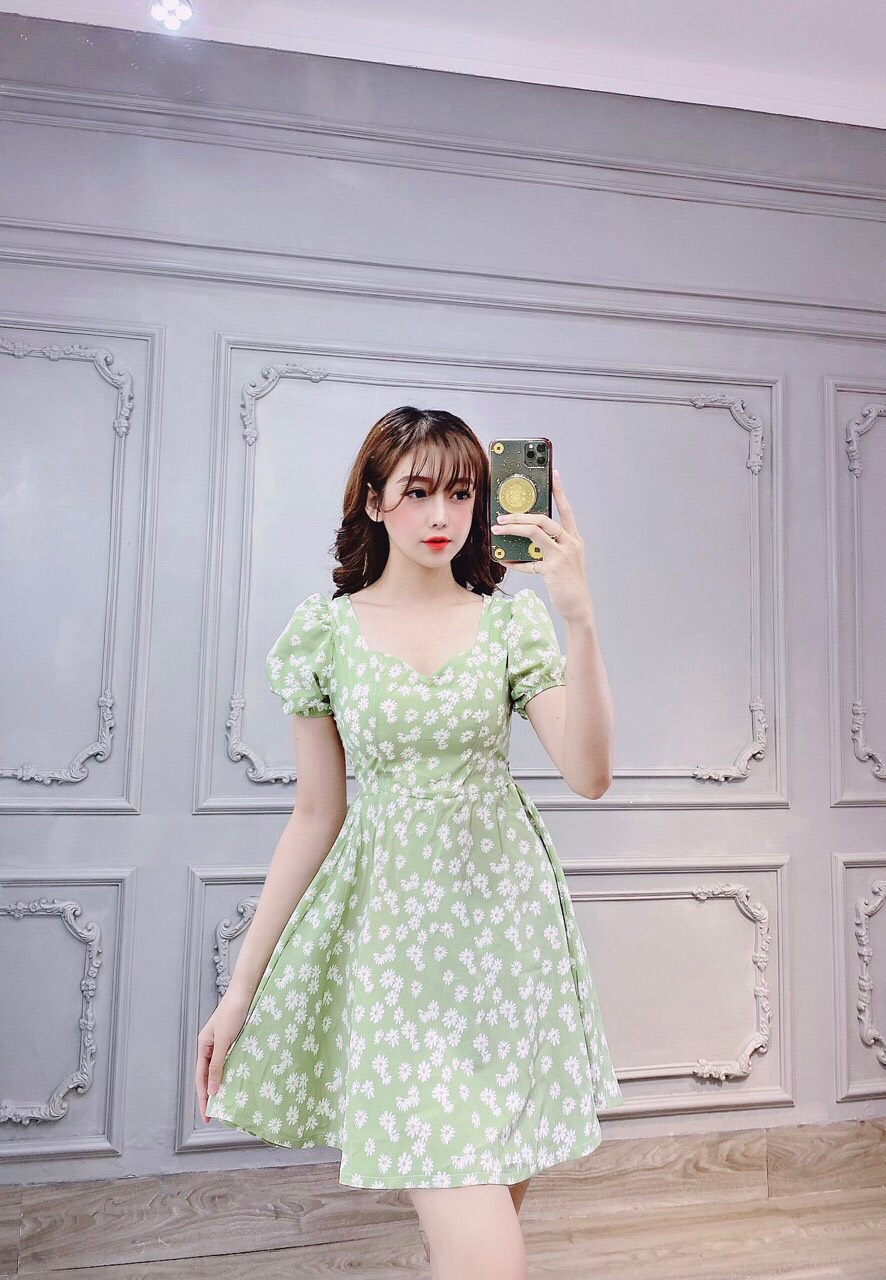 đầm hoa nhí tay phồng