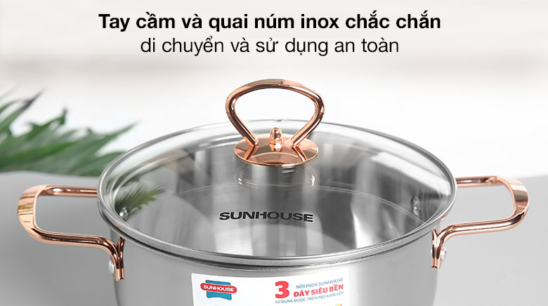 Bộ 3 nồi inox 3 đáy nắp kính Sunhouse SHG306