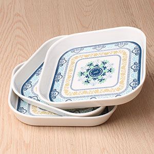 [Đồng Giá] Đĩa sứ giả trắng xanh hình chữ nhật 421