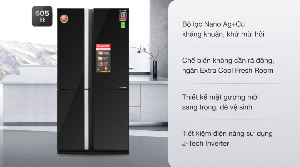 Tủ lạnh Sharp Inverter 678 lít Multi Door SJ-FX688VG-BK