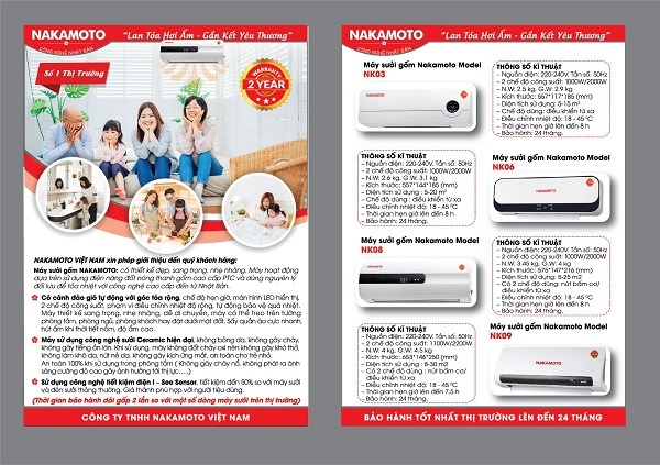 Máy sưởi gốm Nakamoto treo tường NK06