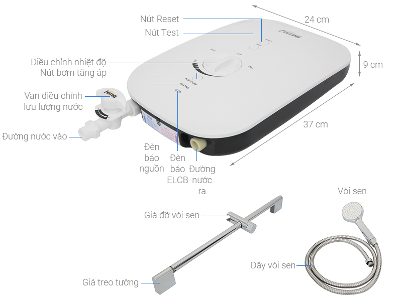 Bình nóng lạnh trực tiếp Ferroli Divo SSP