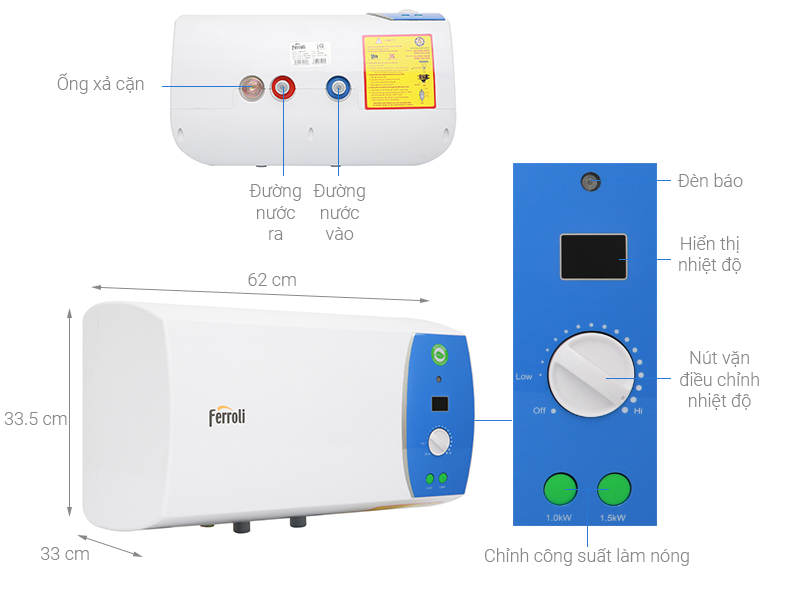 Bình nóng lạnh Ferroli 30L VDAE30