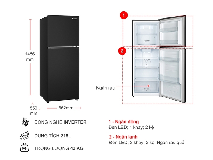 Tủ lạnh Casper Inverter 230 lít RT-230PB