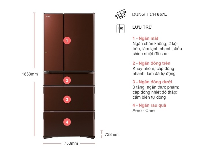 Tủ lạnh Hitachi 657 Lít R-G620GV (XT)