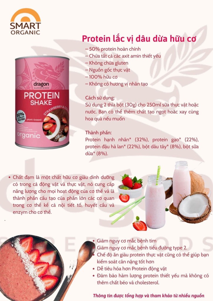 Protein shake dâu và dừa 450gr - Dragon