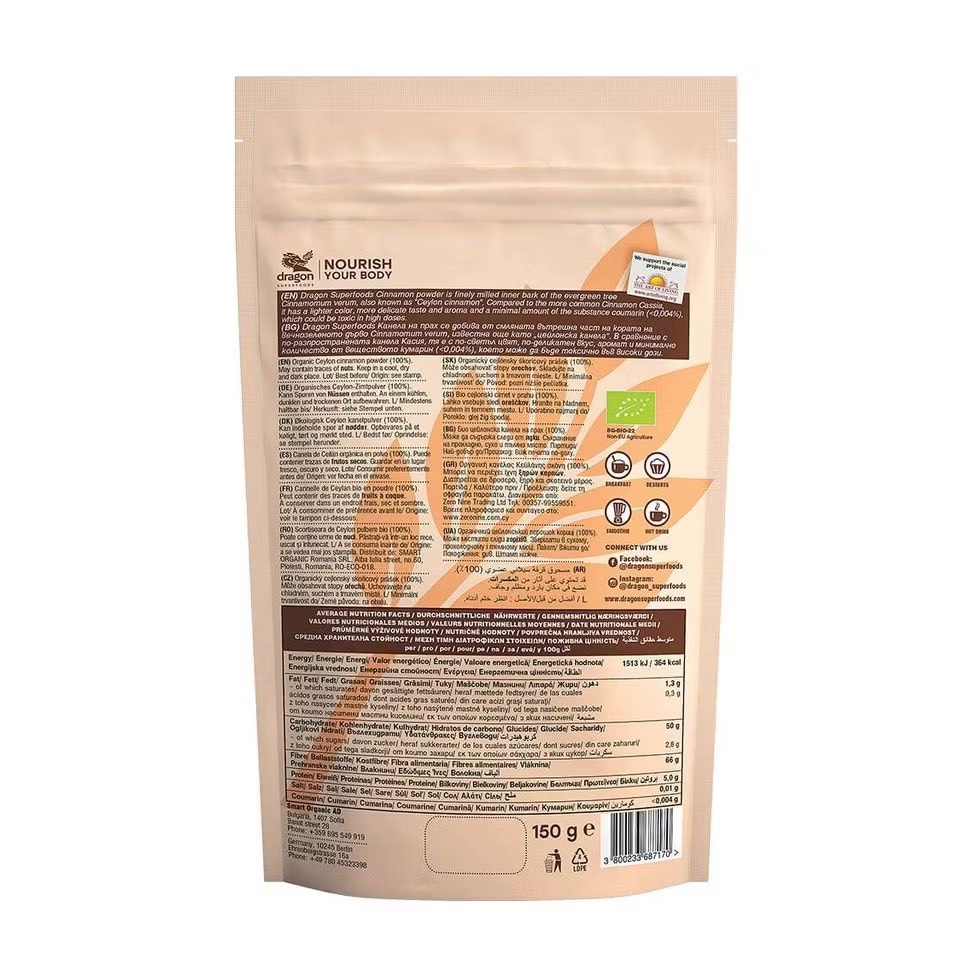 Bột quế Ceylon nguyên chất hữu cơ 150gr - Dragon