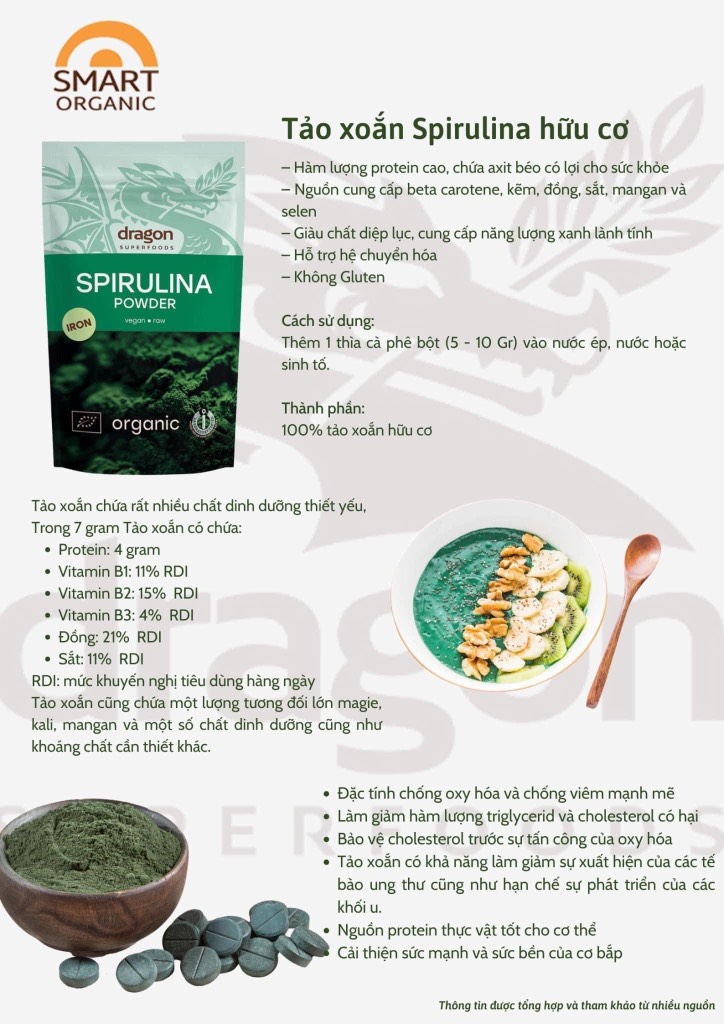 Bột tảo Spirulina Hữu cơ 200gr - Dragon