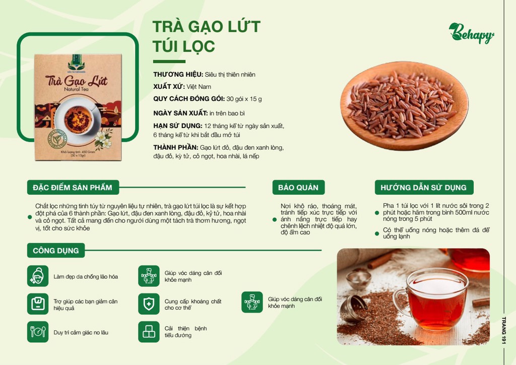 Trà gao lứt túi lọc 450gr 30 gói