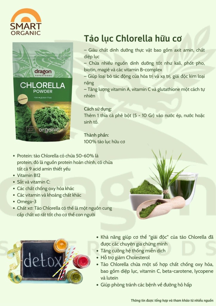 Bột tảo Chlorella Hữu cơ 200gr - Dragon