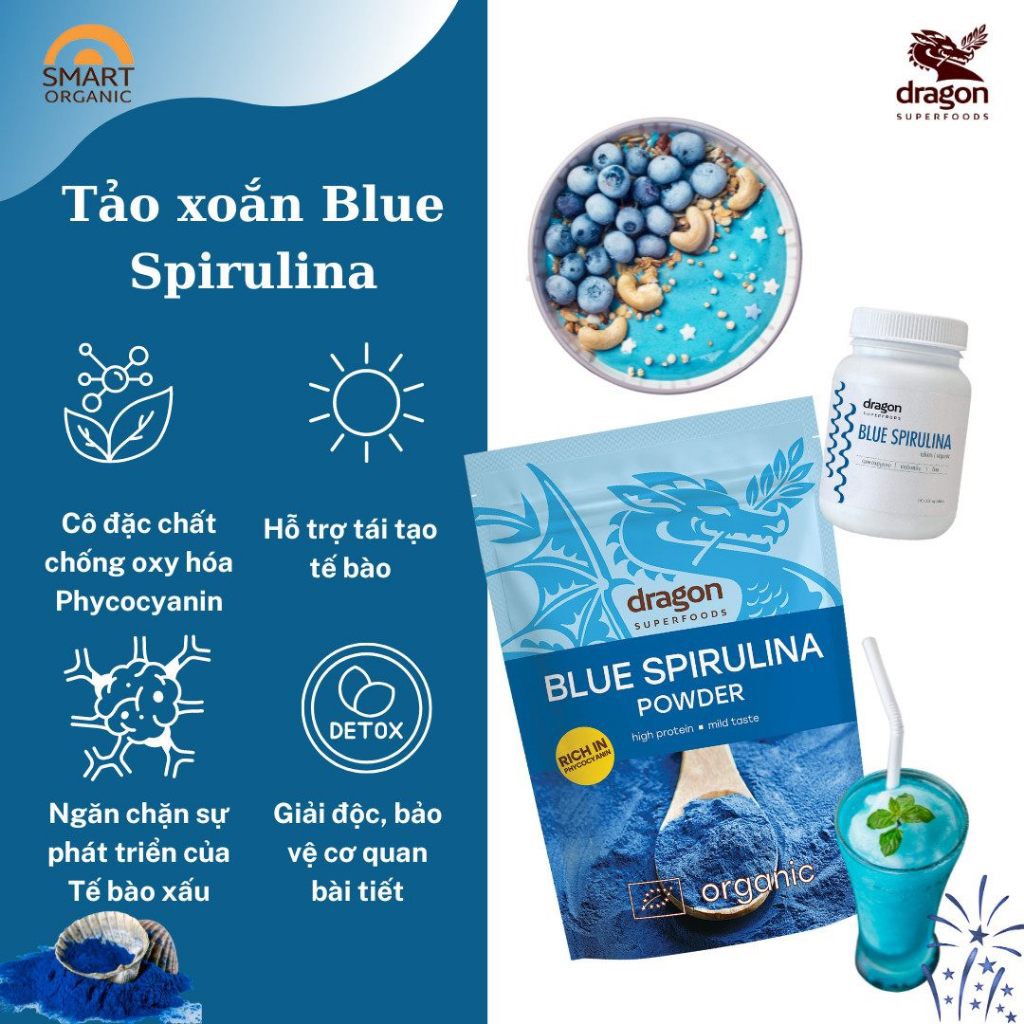 Bột tảo Blue Spirulina hữu cơ 75gr - Dragon