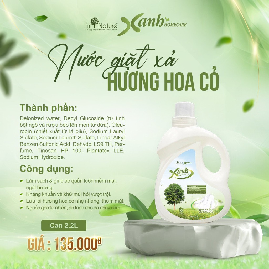 Nước giặt xả hương hoa cỏ Can 2.2 lít - XANH HOMECARE