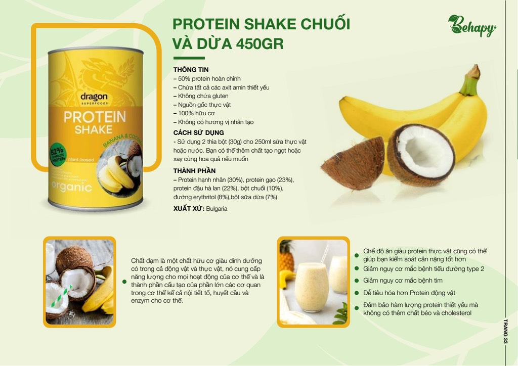 Protein shake chuối và dừa 450gr - Dragon