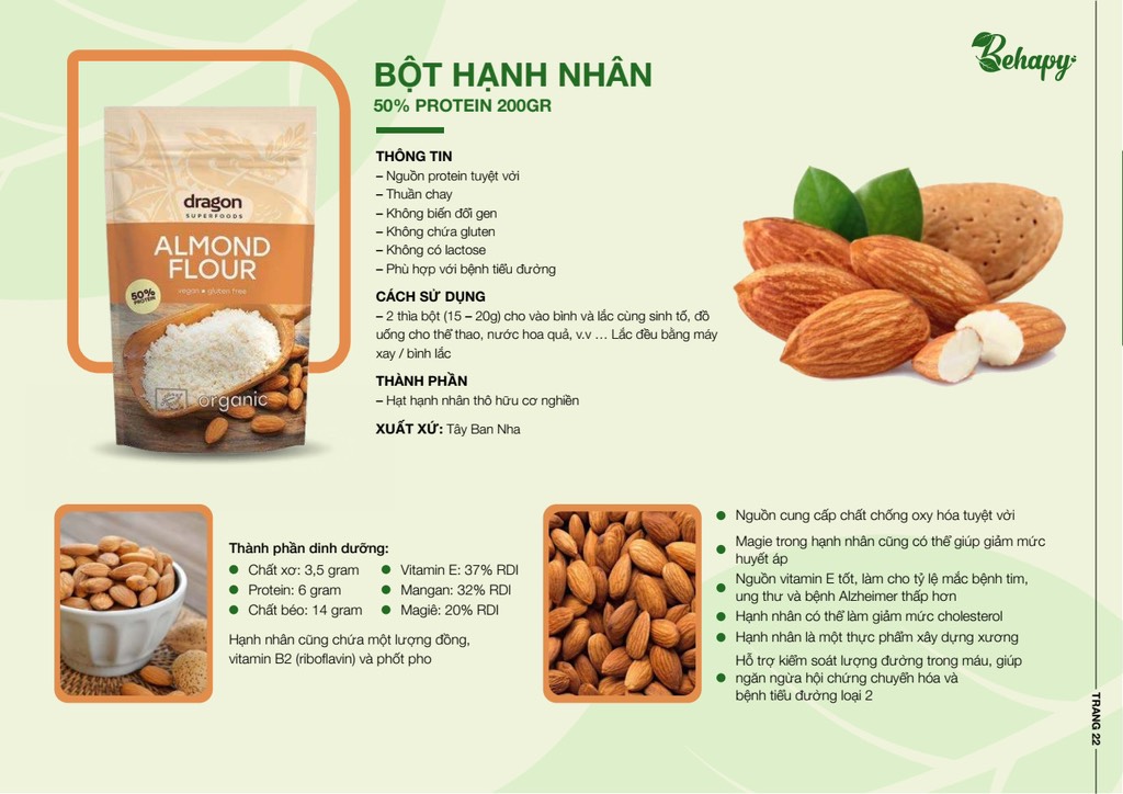 Bột Hạnh Nhân Hữu Cơ 50% Protein 200gr - Dragon