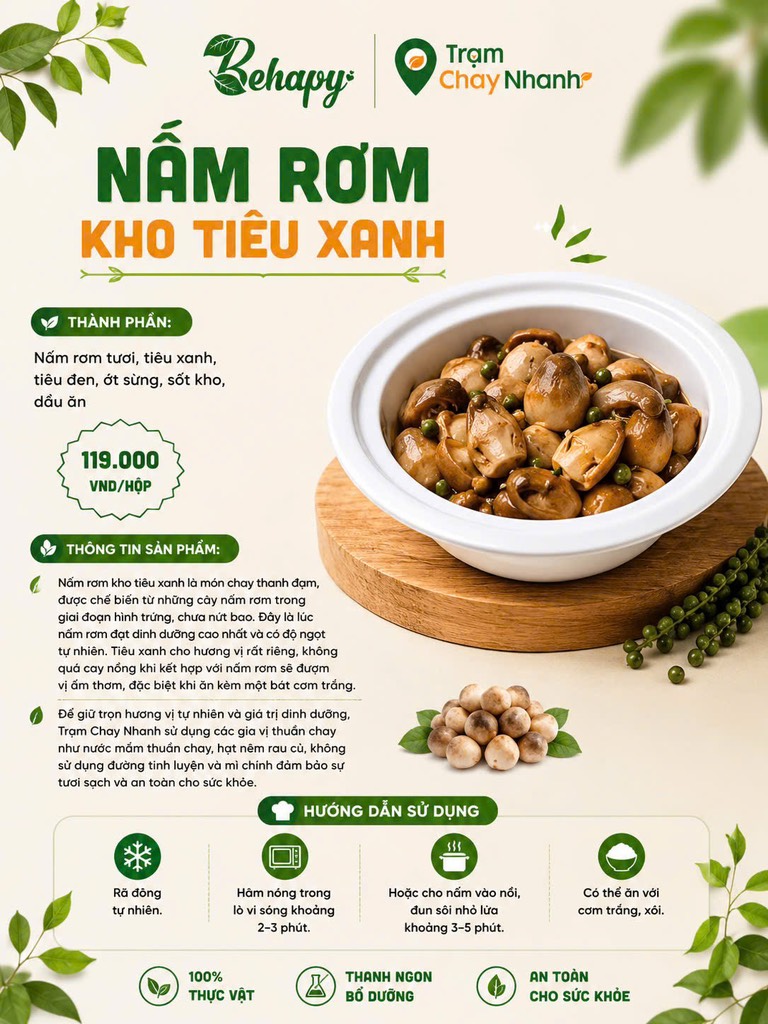 Nấm rơm kho tiêu xanh Tachay Food