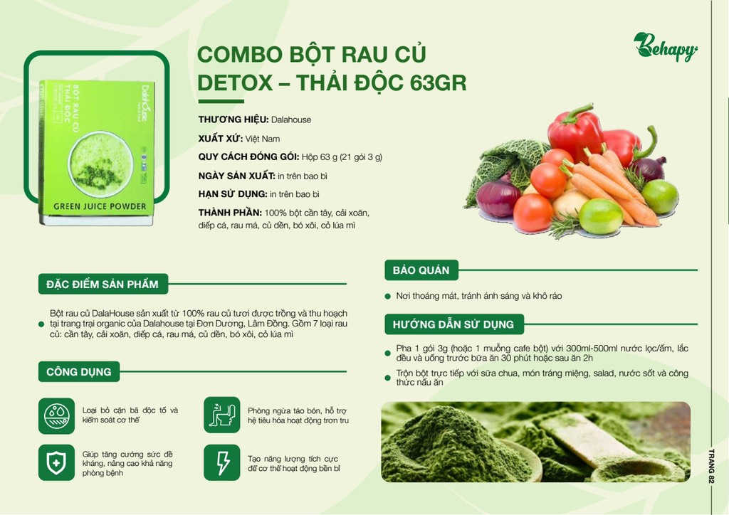 Bột Rau Củ Detox - Thải Độc 63gr - Dalahouse
