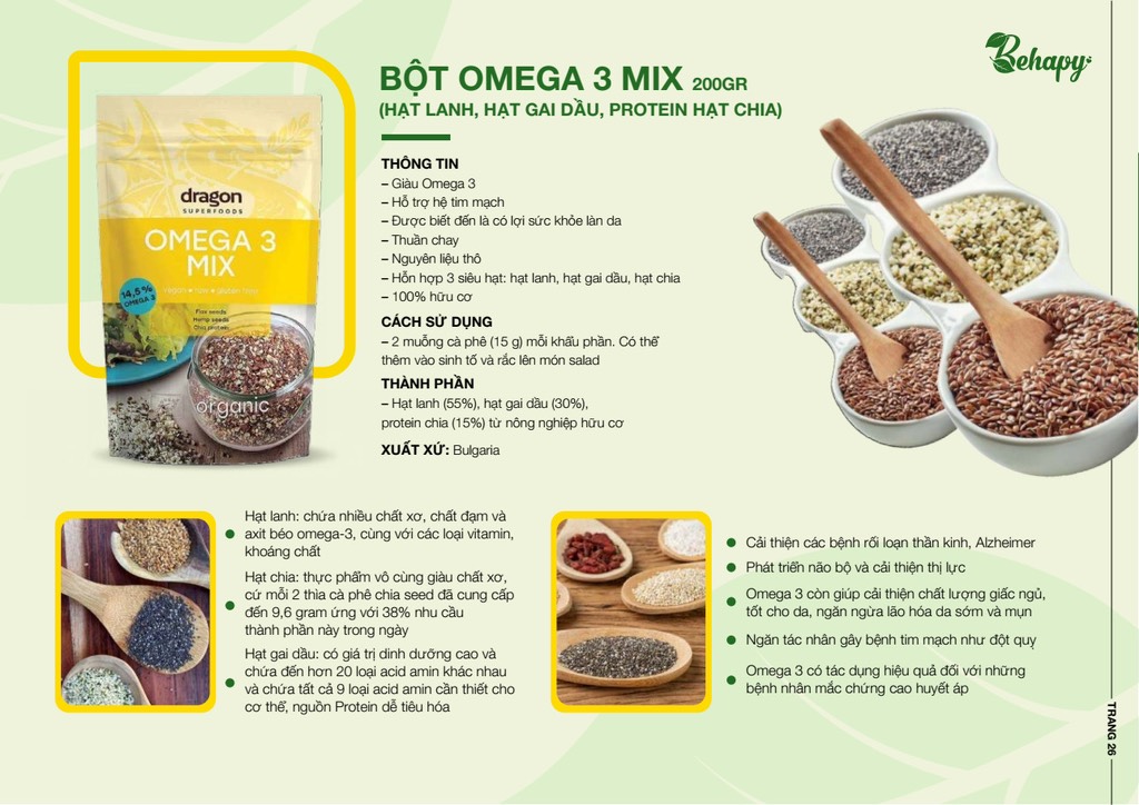 Bột Omega3 mix Hữu cơ 200gr - Dragon