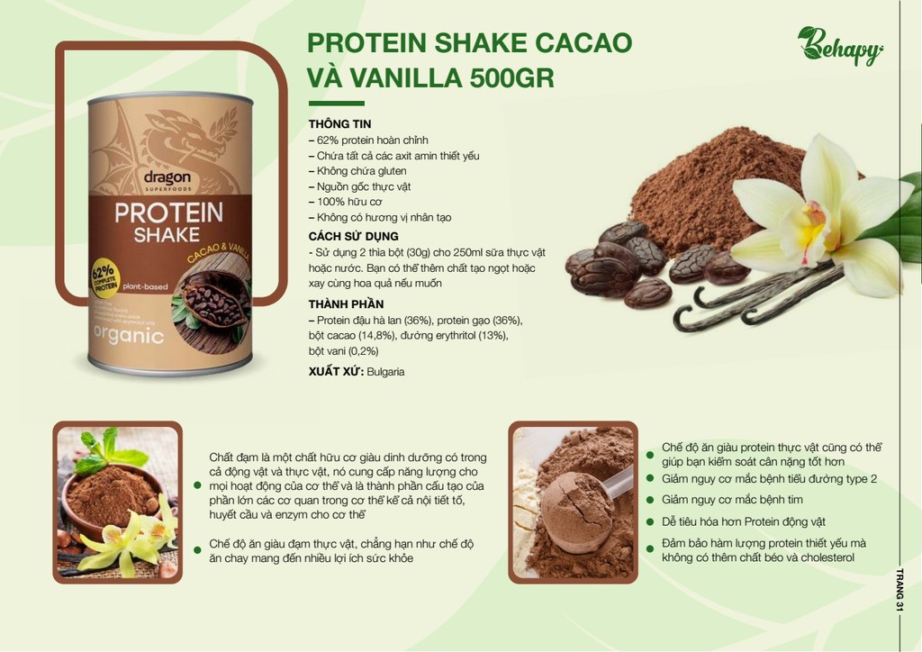 Protein shake cacao và vanilla 500gr - Dragon