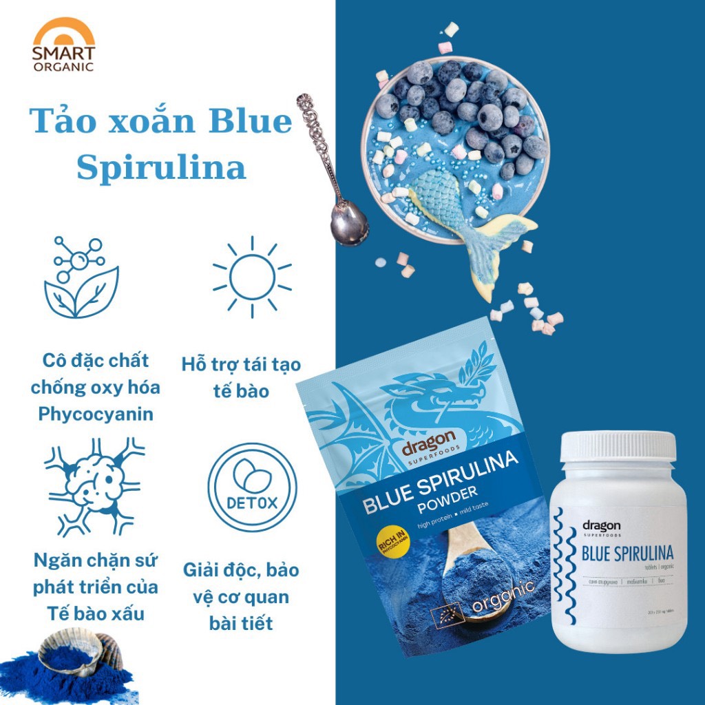 Bột tảo Blue Spirulina hữu cơ 75gr - Dragon