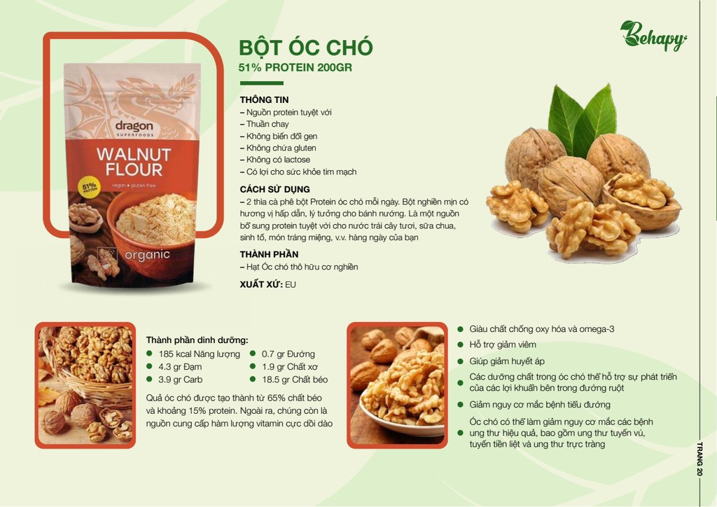 Bột Óc Chó Hữu Cơ 51% Protein 200gr - Dragon