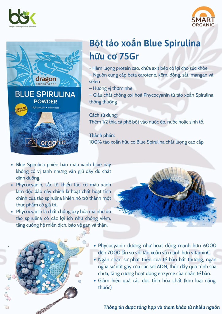 Bột tảo Blue Spirulina hữu cơ 75gr - Dragon