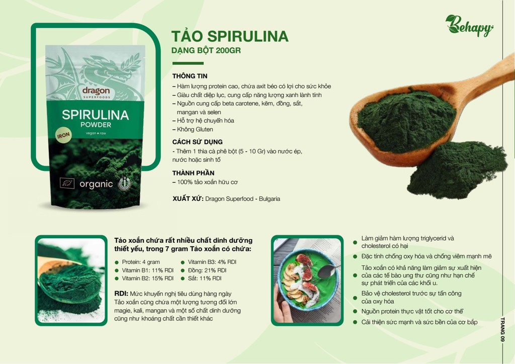 Bột tảo Spirulina Hữu cơ 200gr - Dragon