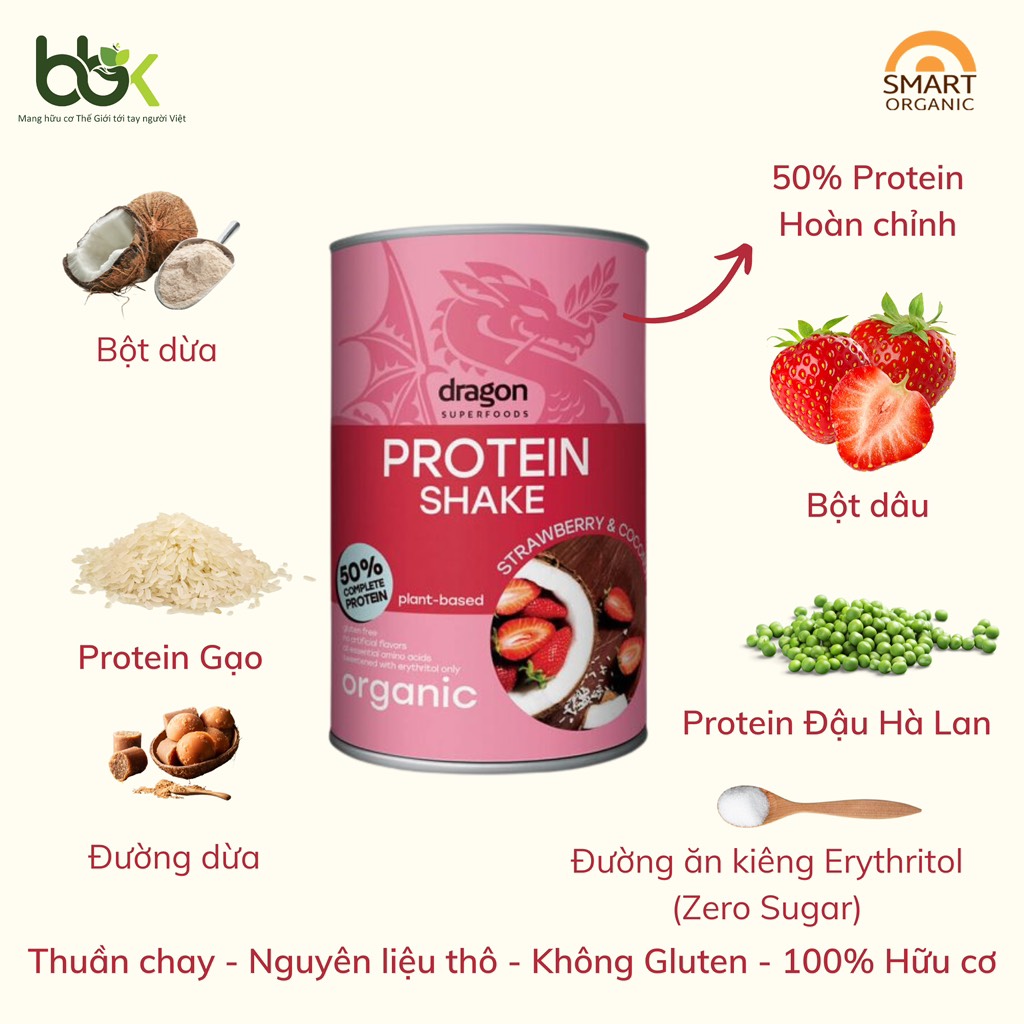 Protein shake dâu và dừa 450gr - Dragon