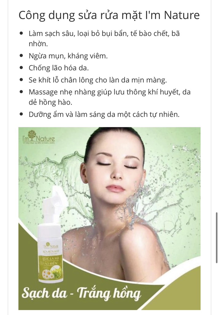 Sữa rửa mặt cúc la mã - đầu cọ 100ml - I’m Nature
