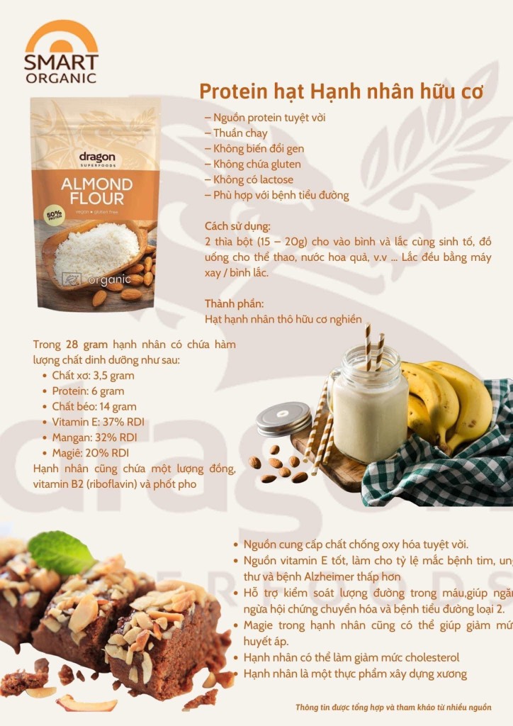 Bột Hạnh Nhân Hữu Cơ 50% Protein 200gr - Dragon