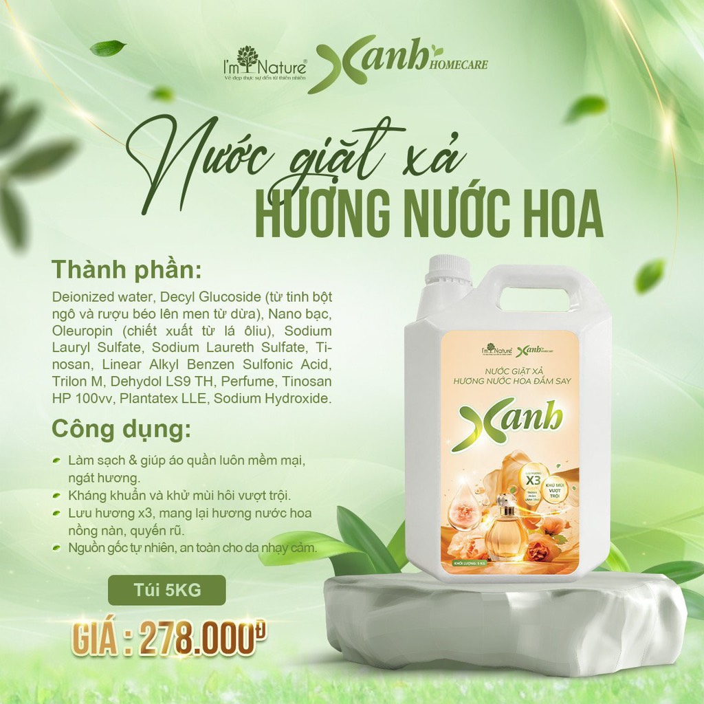 Nước giặt xả hương nước hoa Can 5kg - XANH HOMECARE