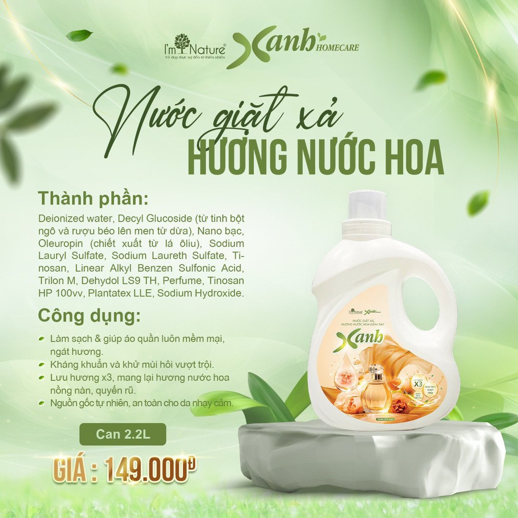 Nước giặt xả hương nước hoa Can 2.2 lít - XANH HOMECARE