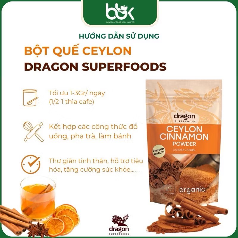 Bột quế Ceylon nguyên chất hữu cơ 150gr - Dragon
