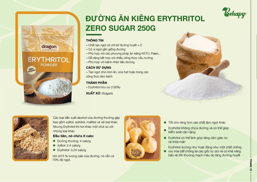 Đường ăn kiêng Erythritol hữu cơ ZERO SUGAR 250g
