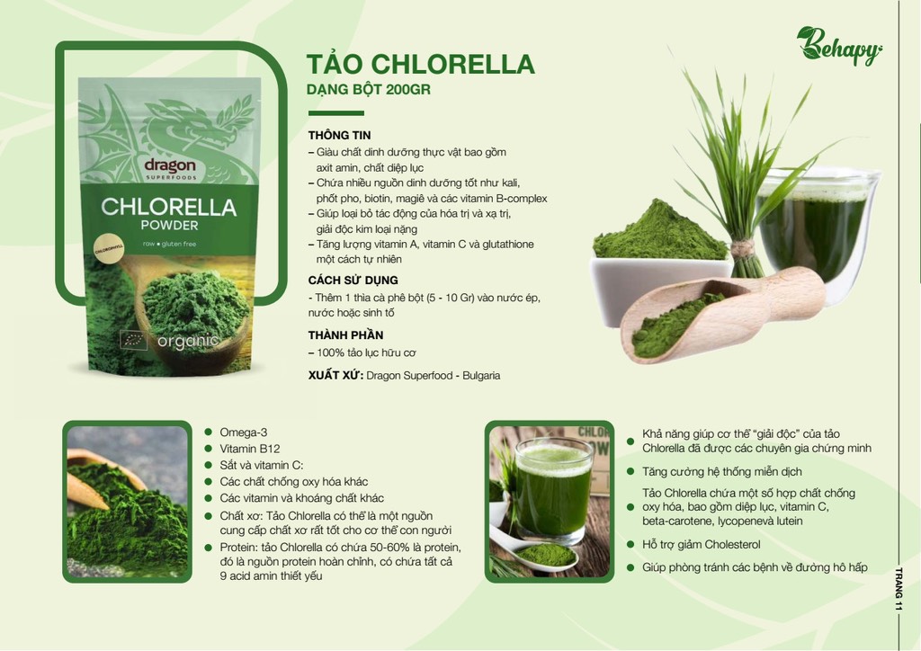 Bột tảo Chlorella Hữu cơ 200gr - Dragon