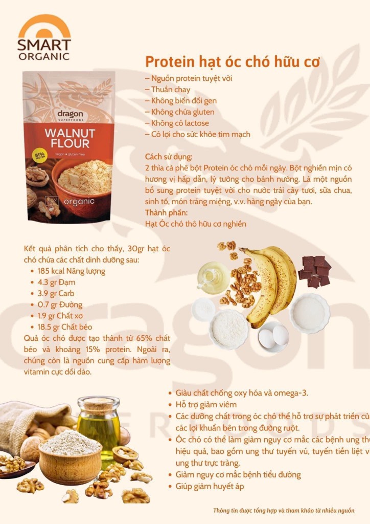 Bột Óc Chó Hữu Cơ 51% Protein 200gr - Dragon