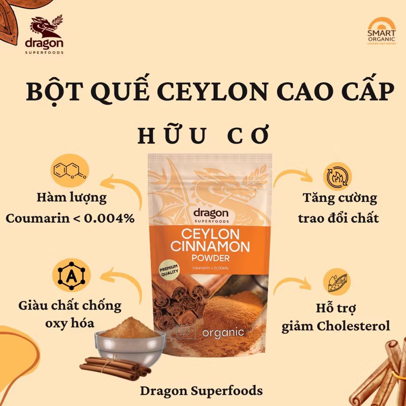 Bột quế Ceylon nguyên chất hữu cơ 150gr - Dragon