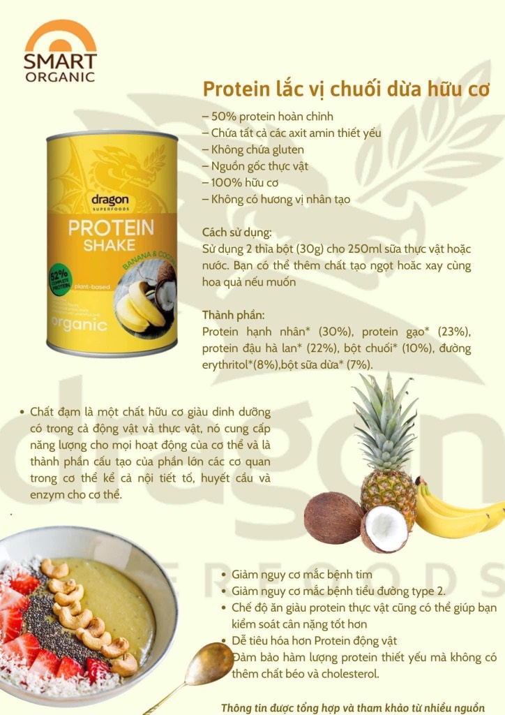 Protein shake chuối và dừa 450gr - Dragon
