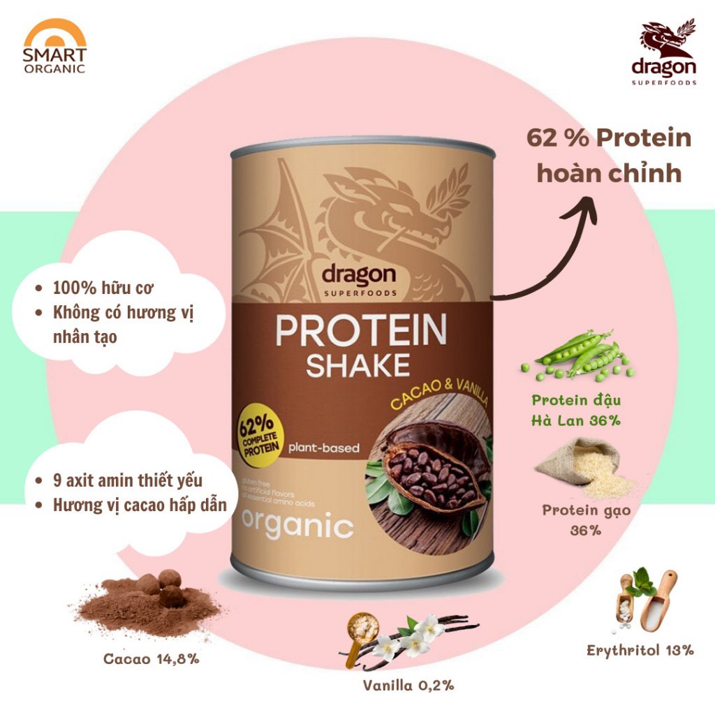 Protein shake cacao và vanilla 500gr - Dragon