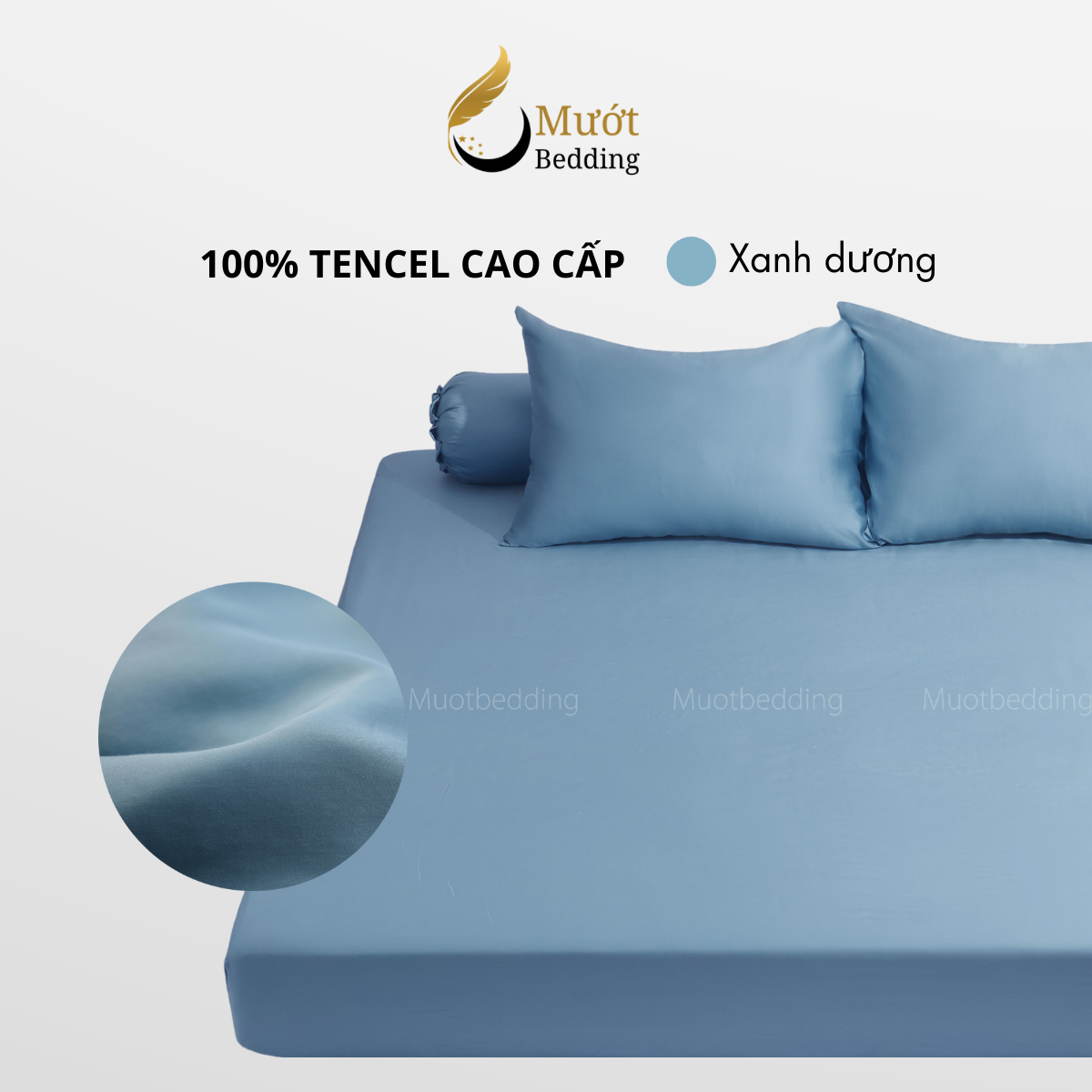 Bộ ga gối 4 món Lụa Tencel Mướt Bedding cao cấp trơn màu, set gồm 1 ga giường bo chun, 2 vỏ gối nằm và 1 vỏ gối ôm