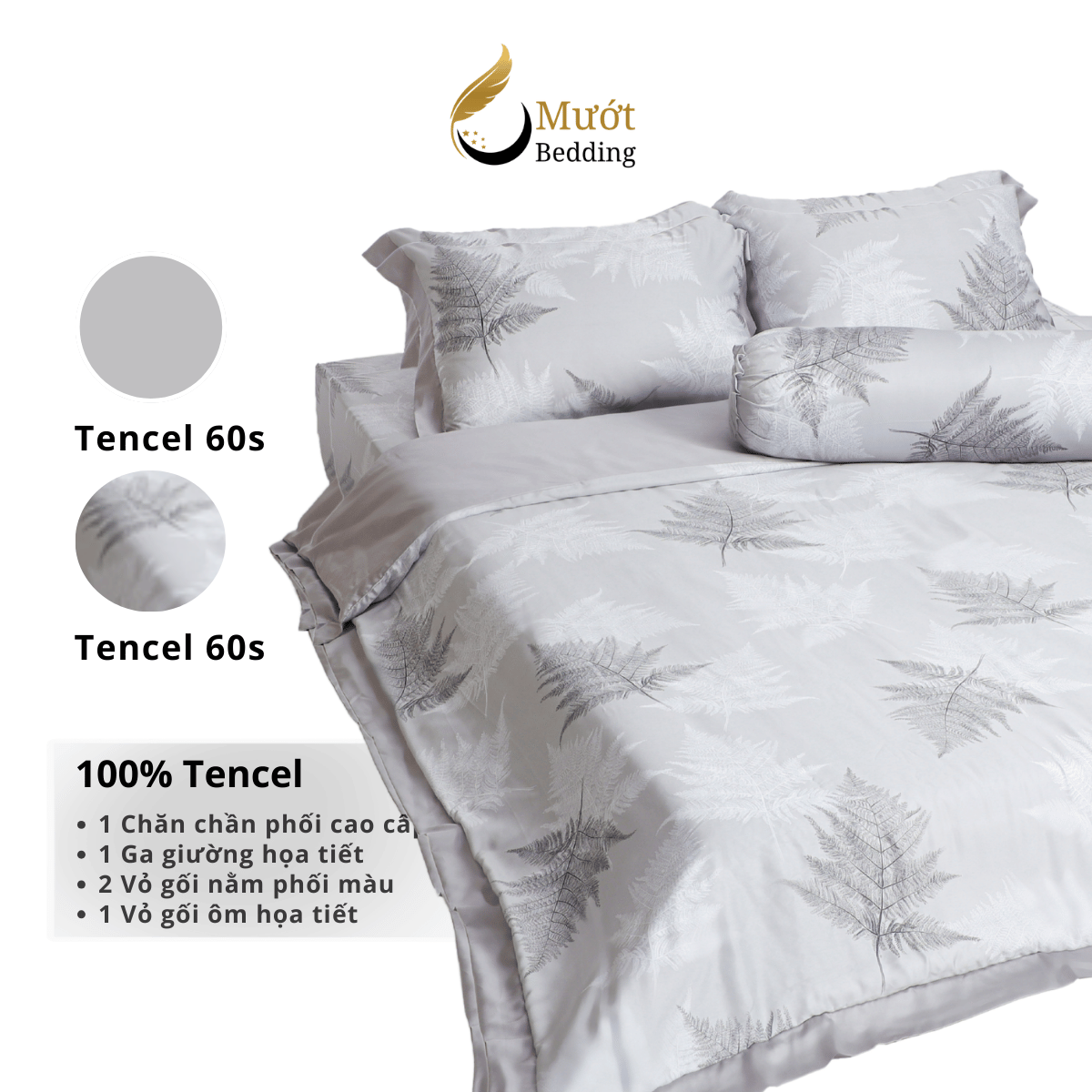Bộ ga giường Mướt bedding chất liệu lụa Tencel bộ 5 món gồm chăn cao cấp đầy đủ size giường
