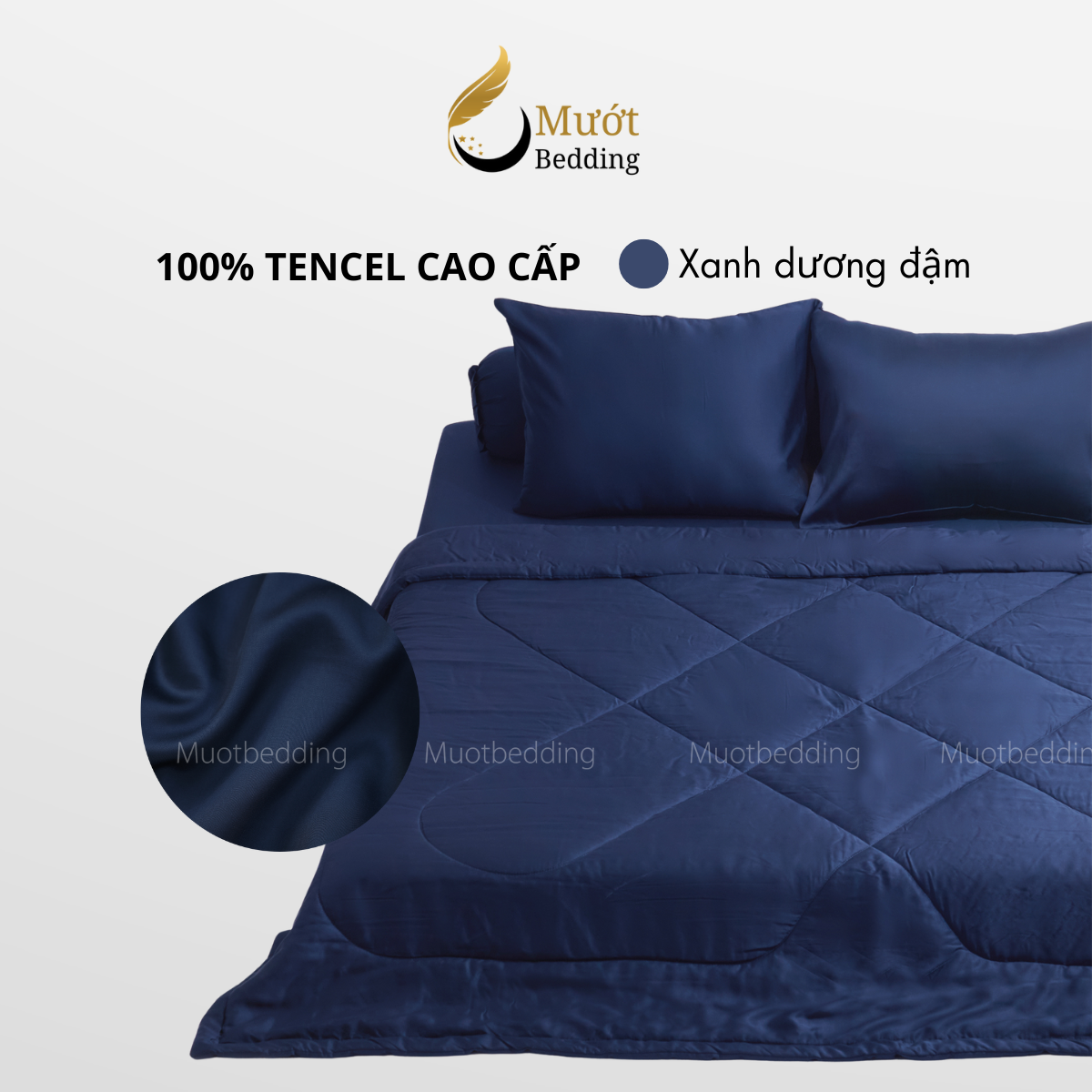 Bộ chăn ga gối lụa 100% Tencel 60s trơn màu - Mướt Bedding, bộ 5 món kèm chăn chần cao cấp