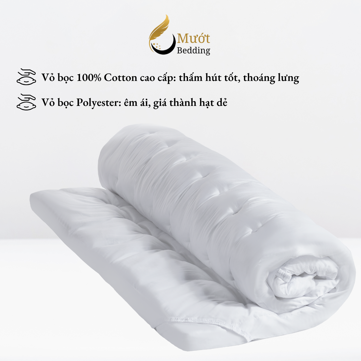Topper Gòn Microfiber Mướt bedding đầy đủ Size dày dặn chất liệu Cao Cấp sử dụng văn phòng, gia đình
