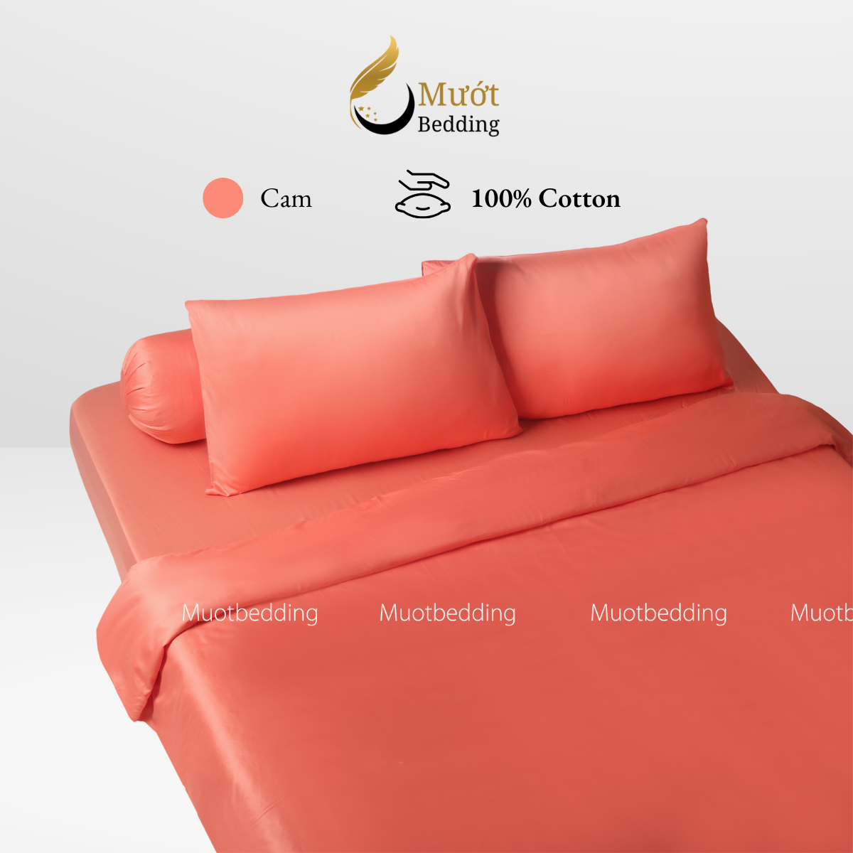 Bộ chăn ga gối Cotton Satin trơn màu cao cấp Mướt bedding đầy đủ size, set gồm Vỏ chăn + ga giường + vỏ gối nằm