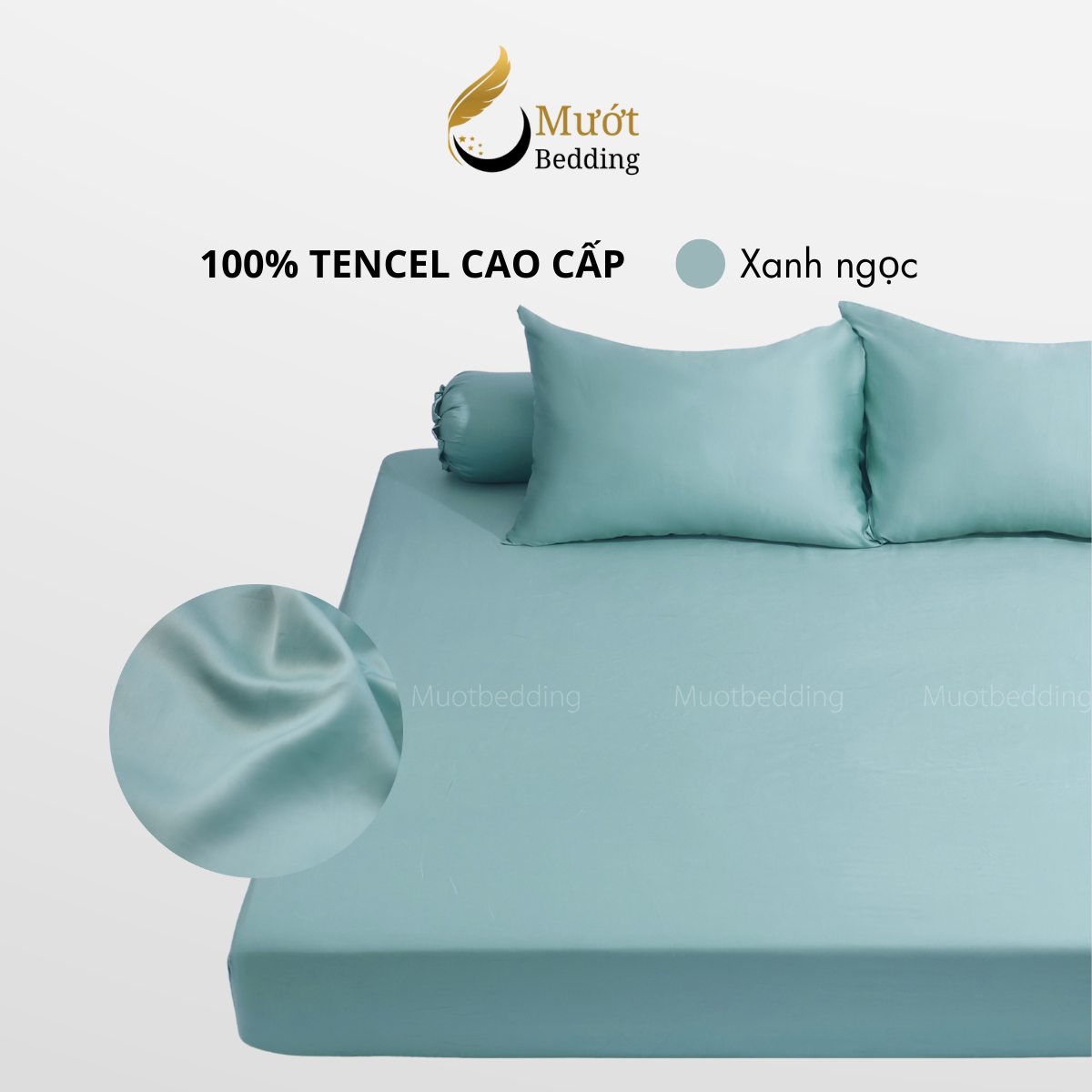 Bộ ga gối 4 món Lụa Tencel Mướt Bedding cao cấp trơn màu, set gồm 1 ga giường bo chun, 2 vỏ gối nằm và 1 vỏ gối ôm